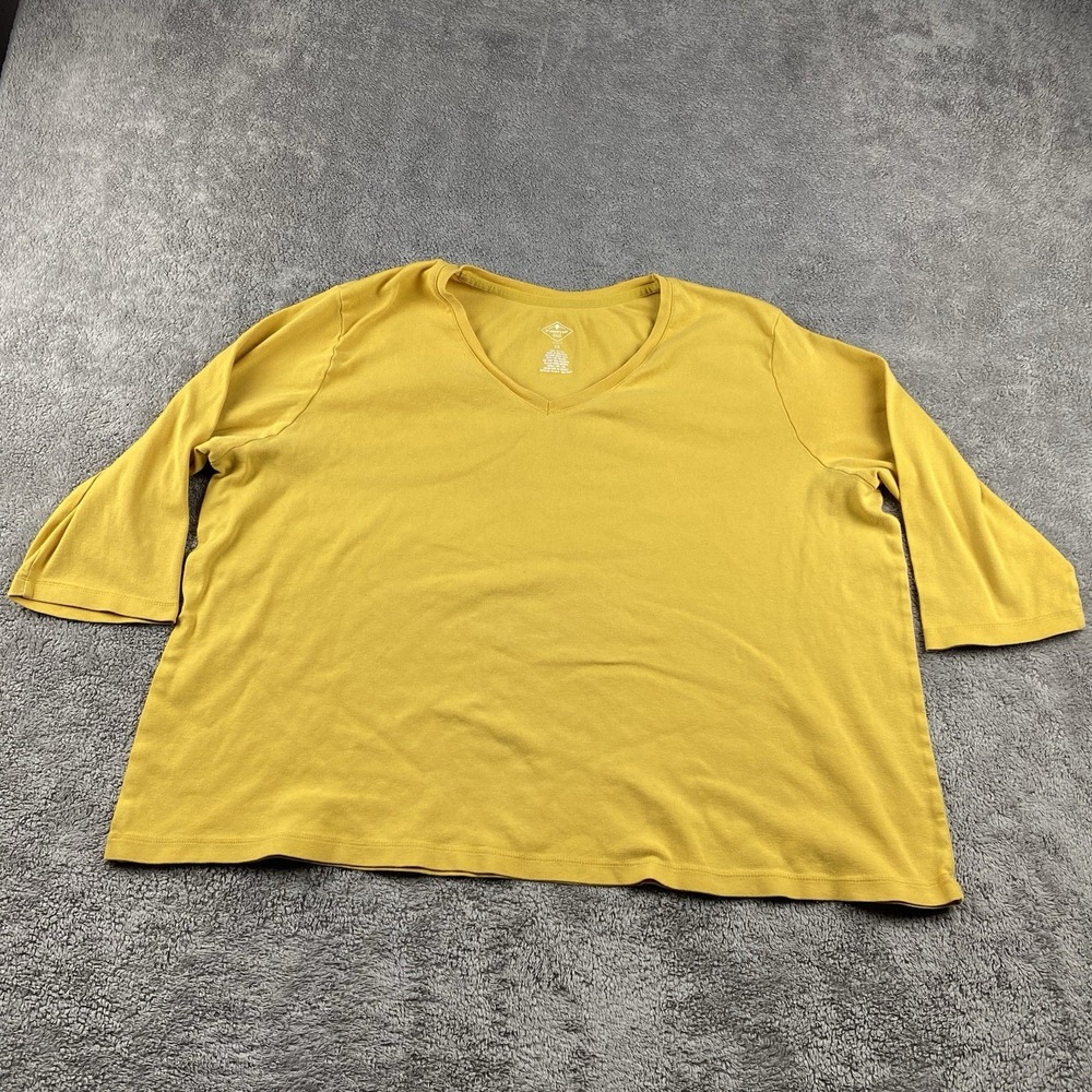 St. John's‎ Bay 3/4 Sleeve Essential T-Shirt Womens 2X Yellow V-Neck